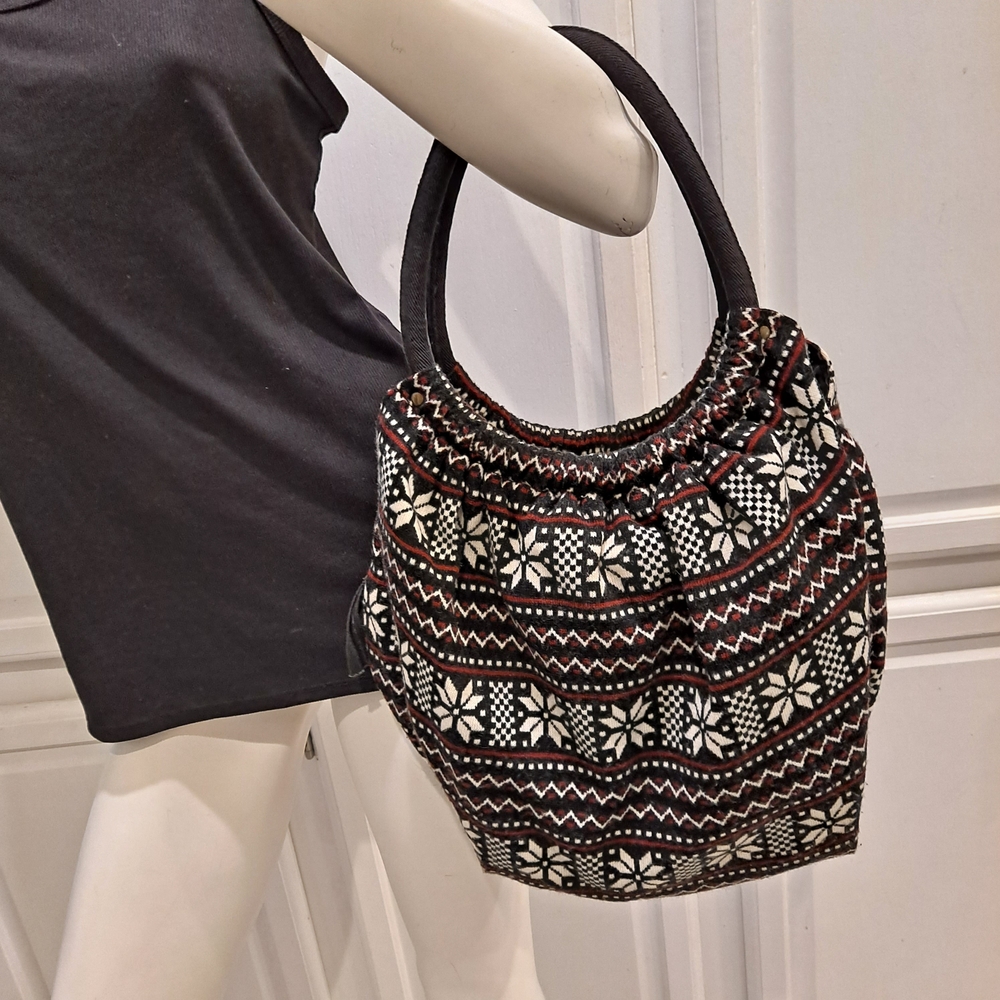 Mossimo Supply Co. Black, Red and White Knit Hobo Bucket Bag
